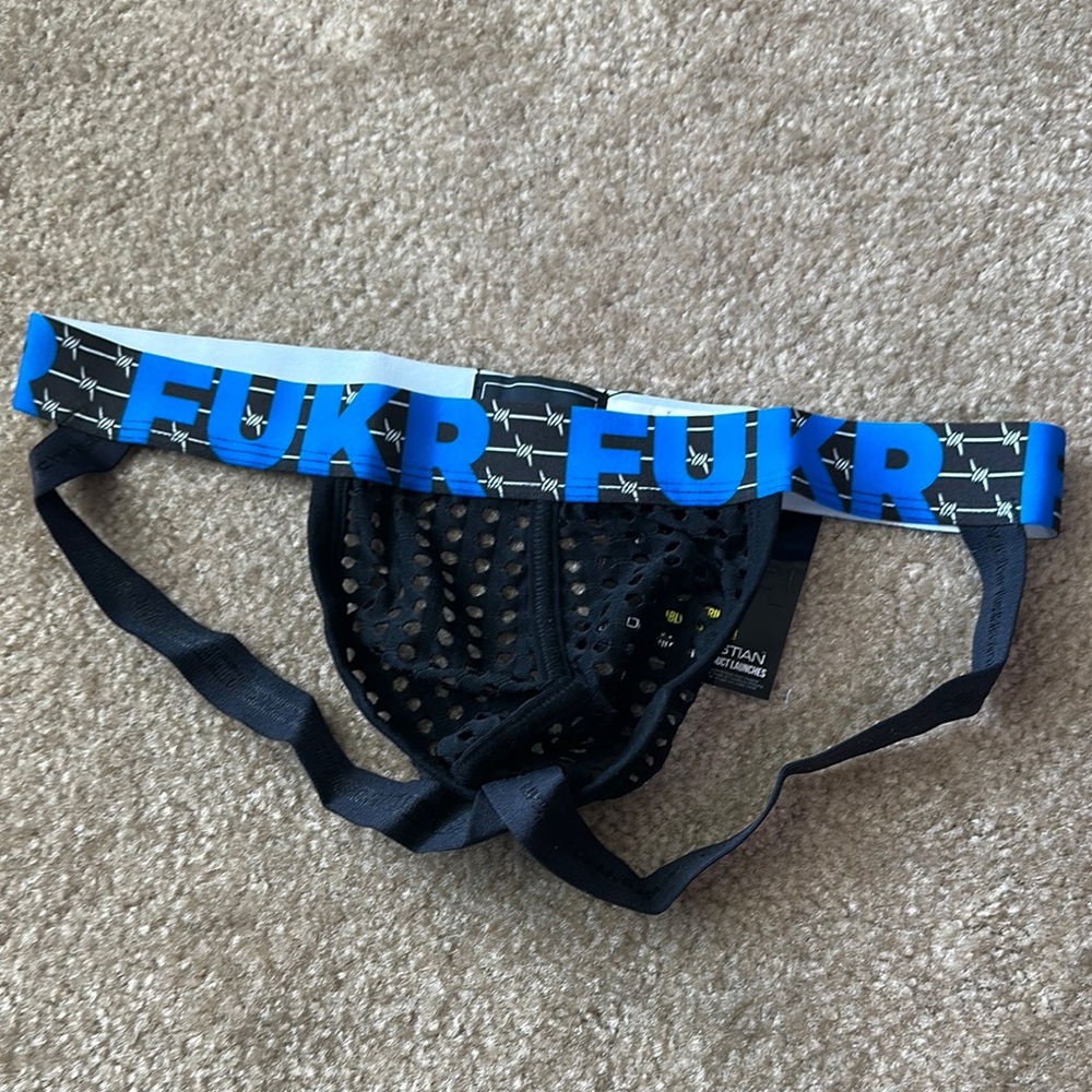 Andrew Christian Black Mesh Jockstrap with Blue Waistband